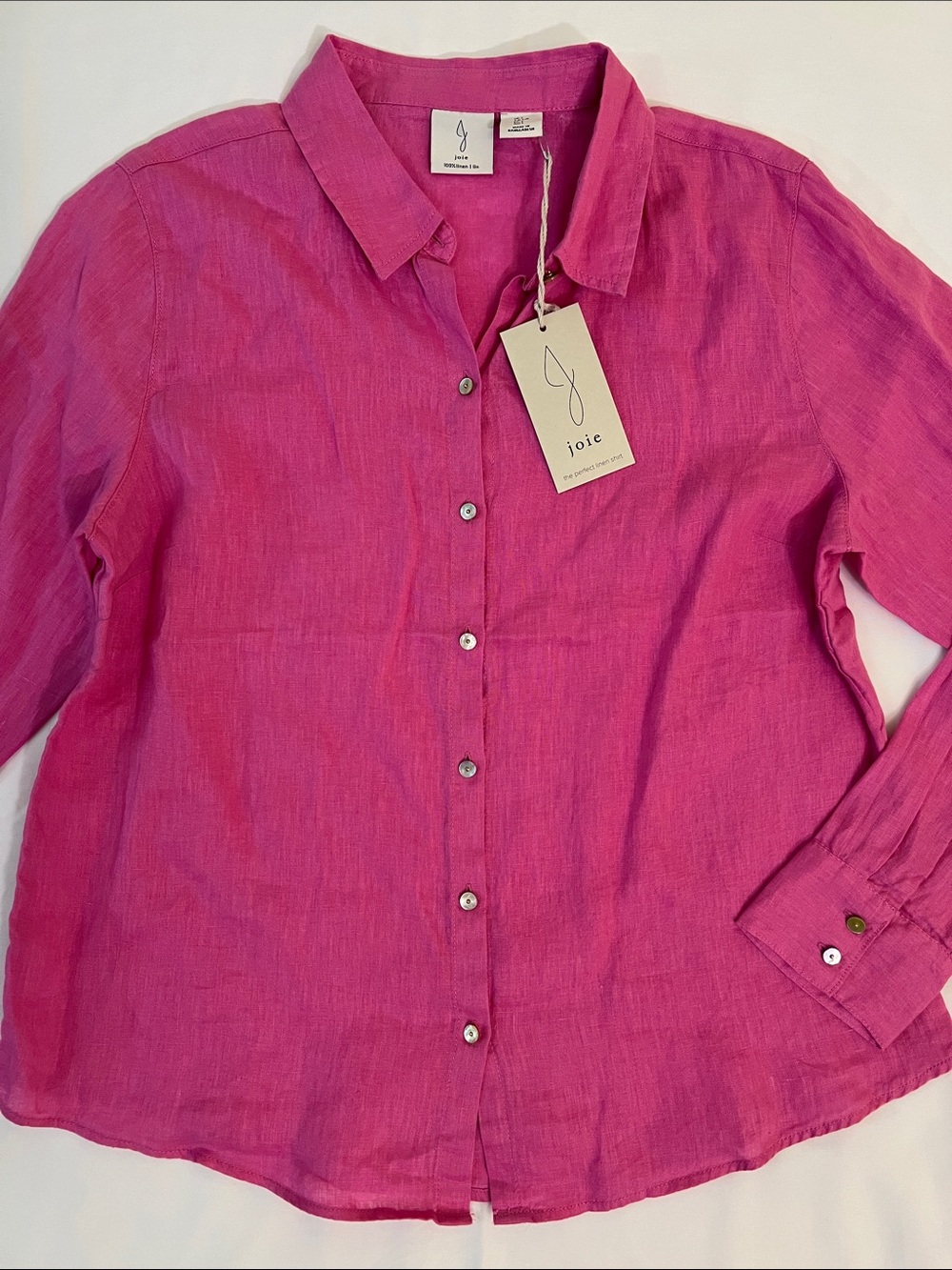 Joie Women's Bright Pink Button-Front Linen Shirt